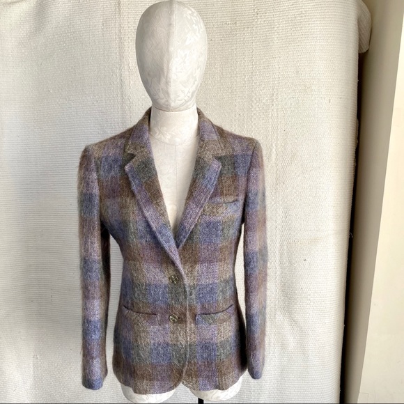 Vintage 70s M Fall Mohair Plaid Blazer Jacket - Picture 4 of 8